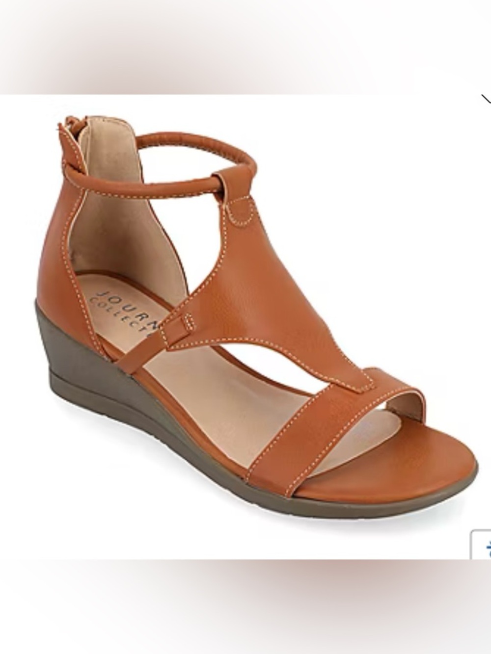 NWOB Journee Collection Womens Trayle Wedge Sandals sz 6.5 (fits like 7), Cognac